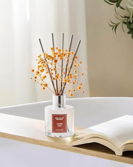 Airkeep Reed Diffuser Set,3.38 fl oz (100 ml) - Flower Shop Oil Diffusers with 8 Reed Sticks, Home Fragrance Reed Diffuser for Bathroom Shelf Decor