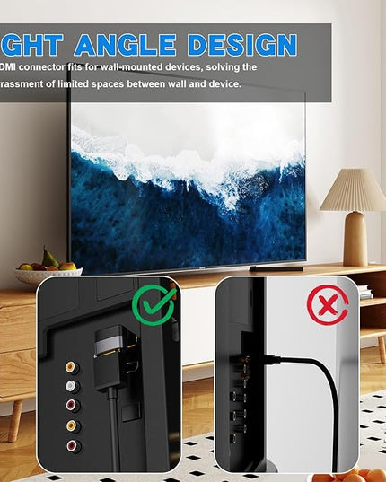 PANPEO 8K@60Hz Right Angle HDMI Adapter, 90 Degree and 270 Degree HDMI Adapter (2 Pack)