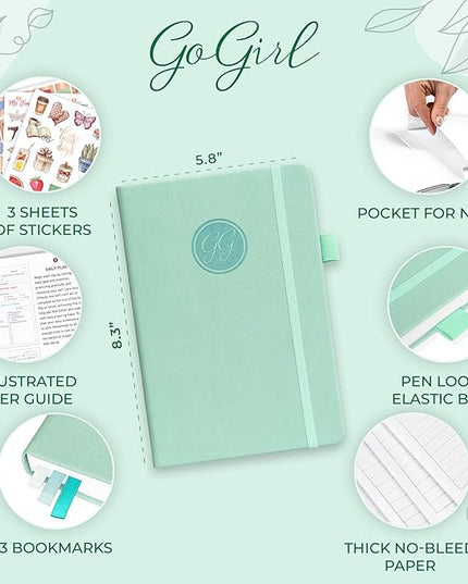GoGirl Self-care Journal – Daily Mental Health Notebook with Mood & Wellness Trackers – Personal Development, Meditation & Reflection Journal for Women – Hardcover, Lasts 3 Months (Mint Cream)