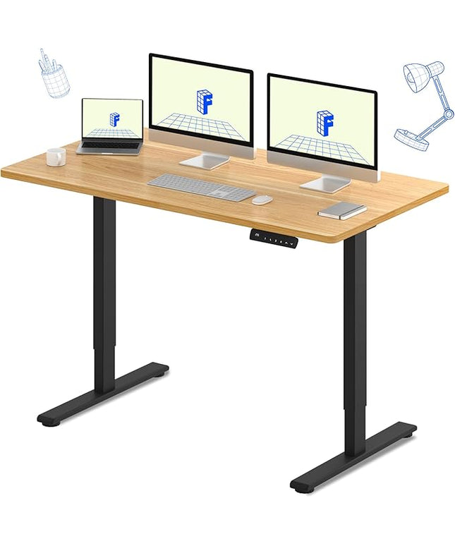 FLEXISPOT E3 Dual Motor 60 x 24 Electric Standing Desk Sit Stand Up Desk, Holds 220 lbs, Adjustable Height w/Memory Presets, One-Piece Maple Desktop & Black Frame, Ships in 2 Boxes