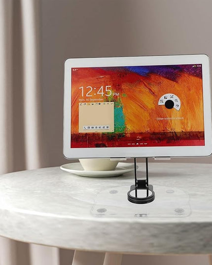 VERDANVERSE Adjustable Acrylic Folding Tablet and Phone Stand for Desk, 360° Rotatable Holder Compatible with Ipad and Laptop, Black, Suitable for Home and Office Use