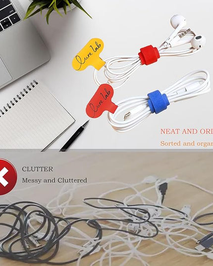60 Pack Reusable Cable Labels & Cord Organizer Kit – Color-Coded Write-On Wire Labels with Marker + 30 Ties for Home Office Electronics Cord Management