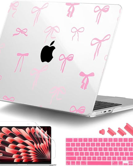 DONGKE for M4 MacBook Air 13.6 Inch Case 2025 2024 2023 2022 Model A3240 A3113 A2681 M3 M2 Chip, Plastic Hard Shell Case Cover with Touch ID for MacBook Air 13 Inch M4 - Pink Bows
