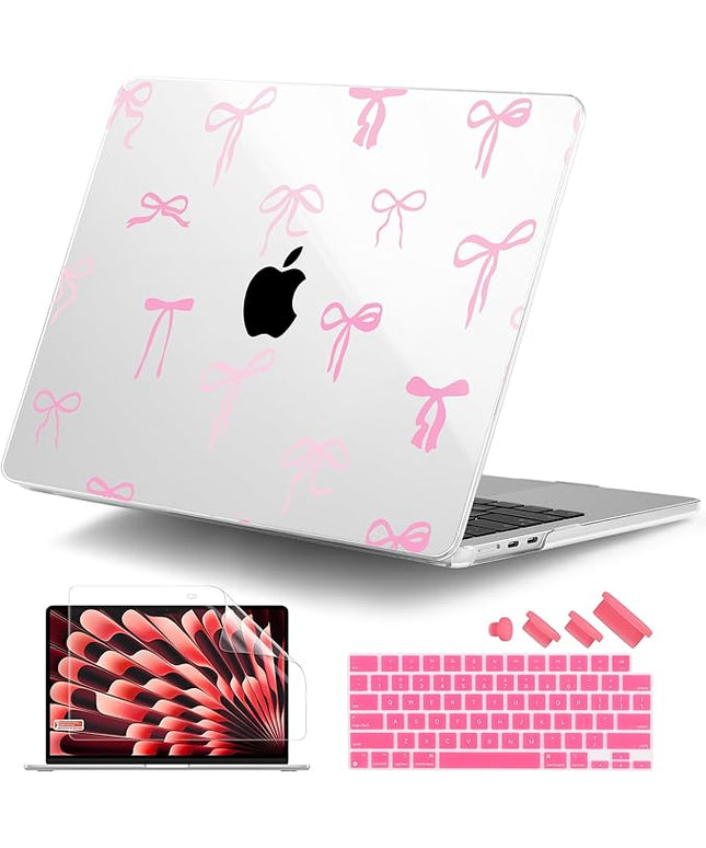 DONGKE for M4 MacBook Air 13.6 Inch Case 2025 2024 2023 2022 Model A3240 A3113 A2681 M3 M2 Chip, Plastic Hard Shell Case Cover with Touch ID for MacBook Air 13 Inch M4 - Pink Bows