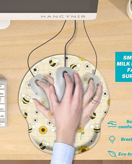 Sunflower Bee Ergonomic Mouse Pad with Wrist Rest, Cute Gel Mousepad Wrist Support, Computer Gaming Mouse Pad with Pain Relief Non-Slip PU Base for Desk Accessories Office Decor Supplies