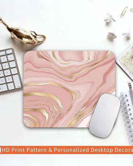 Square Mouse Pad Pink Gold,Personalized Premium-Textured Custom Mouse Mat Design,Washable Mousepad Cloth,Non-Slip Rubber Base Computer Mouse Pads for Wireless Mouse