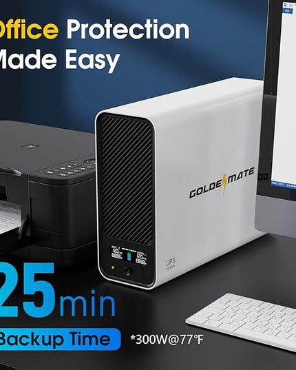 GOLDENMATE 1000VA/600W Lithium UPS Battery Backup and Surge Protector, Sinewave UPS System with LiFePO4 Battery(153.6 Wh), 2025 Upgraded Pro Ver. with Communication Port, 8 Outlets, LCD Display, White
