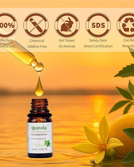 Dohale Essential Oils Set Acacia Wood Gift Box - Uplift, Energize, Refresh, Top 8 Aromatherapy Oils for Diffuser Hotel Scent Home Fragrance Candle Making Grapefruit, Peppermint & More 10ml