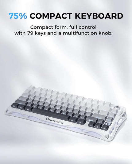 GravaStar Mercury K1 75% Wireless Mechanical Gaming Keyboard, Aluminum Alloy Exoskeleton Design, Gasket Custom Keyboard Hot-Swap Socket, Linear Switches, RGB Backlit