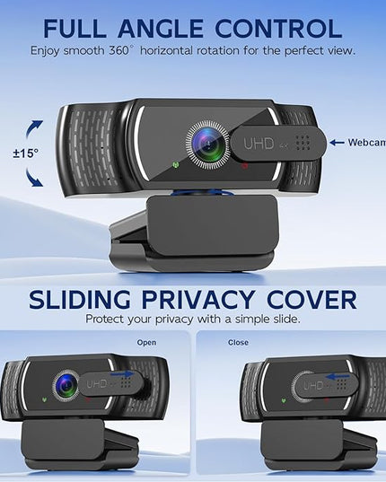 4K Webcam for PC & Mac, Tiny USB Streaming Camera with PDAF Autofocus, Dual Omnidirectional Noise-Canceling Microphones, Auto Low-Light Correction, Works with Zoom, Teams, Google Meet & Twitch