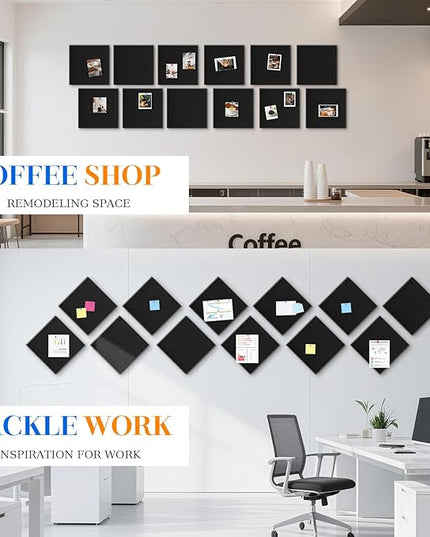 DOLLAR BOSS Large Cork Board for Wall 48" x 36" x 0.5" Bulletin Board 12 Packs Black Cork Board Tiles Self Adhesive Felt Wall Tiles with Pushpins, Corkboard for Office Pin Board Tack Board, Black