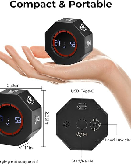 Rechargeable Pomodoro Timer, 8-Angle Auto-Rotating Screen with Gravity Sensor, Digital Timers for Classroom, Small Kitchen Timers for Cooking, Work and Study (Space Gray)