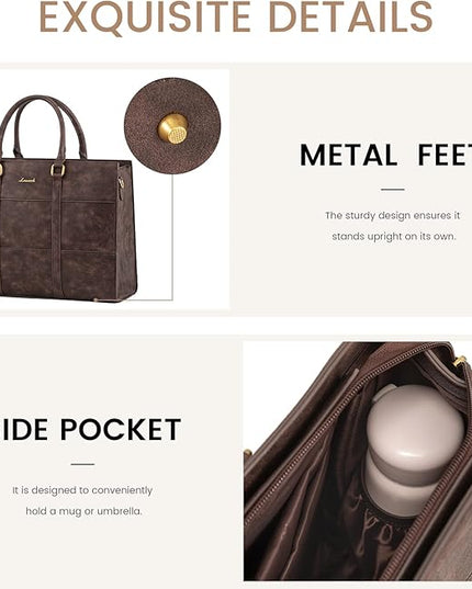 LOVEVOOK Laptop Bag for Women, 15.6 Inch Laptop Tote Bag, Vintage Leather Work Bags for Women, Waterproof Computer bag with Clutch Purse, Large Capacity Briefcase, Business Office Bag
