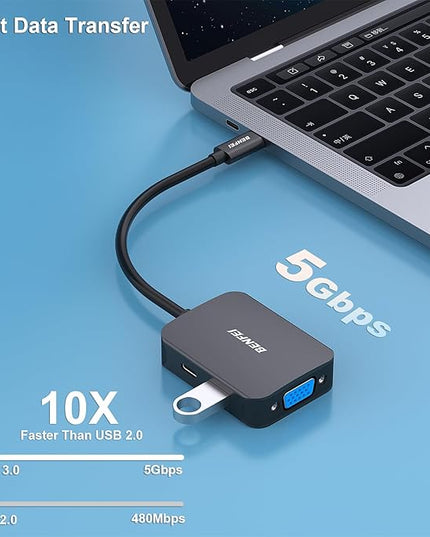 BENFEI USB C HUB 4in1, USB Type-C to HDMI VGA Adapter, USB C to USB Adapter, USB Type-C Power Delivery, Compatible with iPhone 15 Pro/Max, MacBook Pro/Air 2023, iPad Pro, iMac, S23, XPS 17