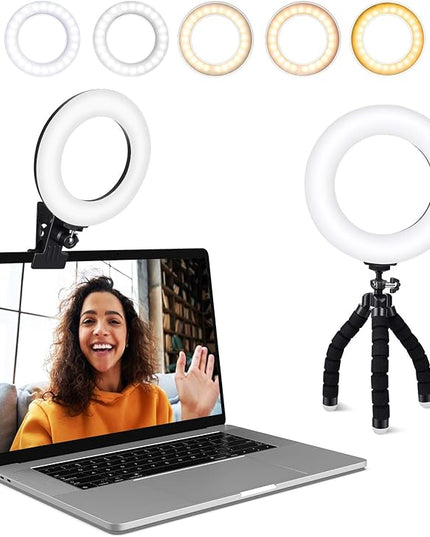 Video Conference Lighting Kit, Ring Light Clip on Laptop Monitor with 5 Dimmable Color & 5 Brightness Level for Webcam Lighting/Zoom Lighting/Remote Working/Self Broadcasting and Live Streaming, etc.