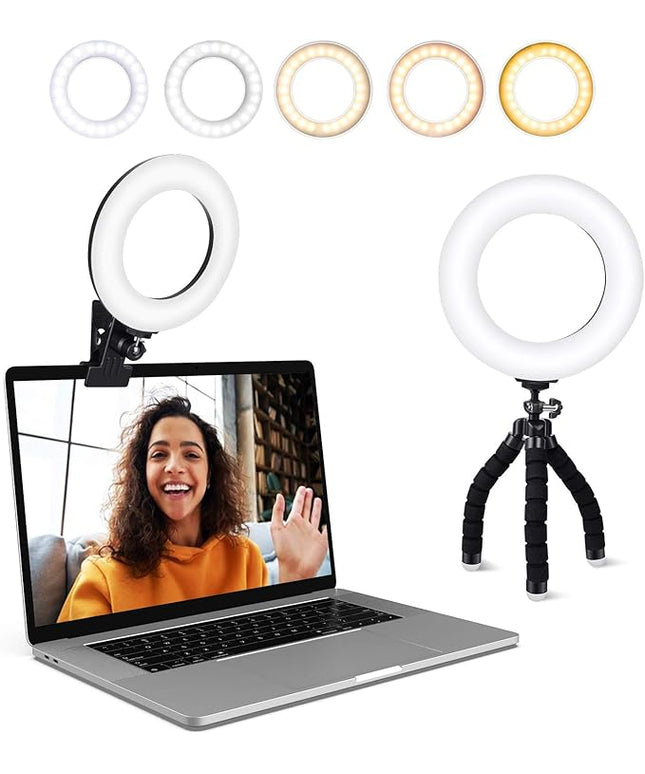 Video Conference Lighting Kit, Ring Light Clip on Laptop Monitor with 5 Dimmable Color & 5 Brightness Level for Webcam Lighting/Zoom Lighting/Remote Working/Self Broadcasting and Live Streaming, etc.