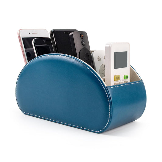 BONNY DODO Remote Control Holders Organizer Box with 5 Compartment PU Leather Multi-functional Office Desk Storage Caddy Store (Pacock blue)