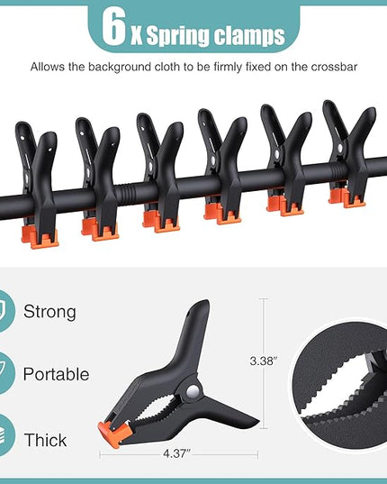 T-Shape Backdrop Stand 8x5.3FT, Height and Width Adjustable Background Stand for Parties,Green Screen Holder with 6 Spring Clamps