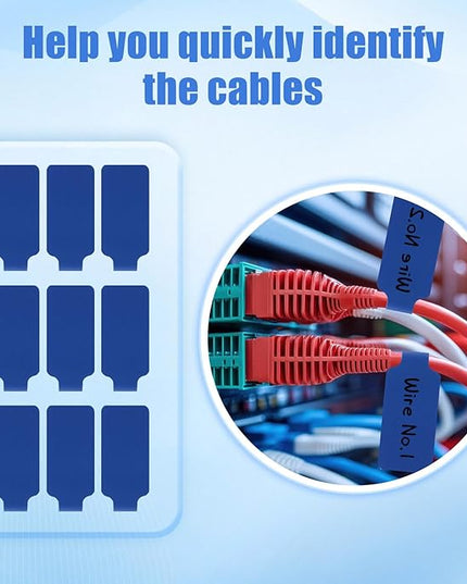 50 Pieces Cord Labels Self-Adhesive Nylon Cable Labels Tags Waterproof Wire Cable Tags or Electronics Office Computers Management and Identification (Blue)
