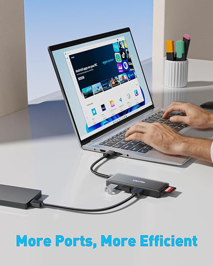 USB Hub for Laptop | 5-Port USBA Splitter with 3*USB-A 3.0 and SD/TF Card Reader 2FT Braided Nylon Cable, Multi-Port USB Extender for PC, MacBook, Mac mini, Surface, Desktop