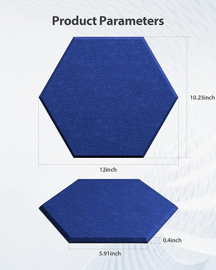 12 Pack Acoustic Panels Self Adhesive Sound Proof Foam, High Density Sound Acoustic Panel, 12X10.23X0.4 Inch Hexagon Panels in Home, Office, Reccording Room, Studio,and more(Telecom Blue)