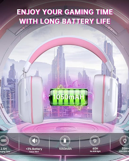 RYR Wireless Gaming Headset for Xbox Series X|S, Xbox One, PC, PS5/4, Mac, Mobile, Switch, 3D Surround Sound, Bluetooth 5.3, 60H Battery, Gaming Headphones with Detachable Noise Canceling Mic-Pink