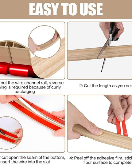 Floor Cord Cover Cavity 0.8"x0.37" Self Adhesive Cord Hider, 3.3FT Low Profile Cable Management, Extension Strip Protector for Wires, Prevent Cable Trips for Offices, Gyms (Wood Light Yellow)