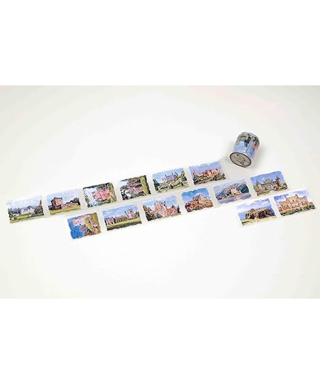 Scotland Landscapes Transparent Vintage Washi Tape 5x5 cm – Decorative Scrapbooking Craft Adhesive Roll, Scenic Highland Views, Travel Illustration Design for Journals, Planners, Cards & DIY Projects