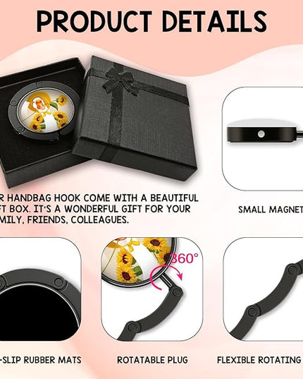 YAZMEEN Silly Goose Foldable Purse Hook for Table, Sunflower Goose, Women's Handbag Hanger Holder, Portable Purse Table Hanger, Funny Desk Hook Gifts for Women Mom Wife Sister Friend Sunflower Lover
