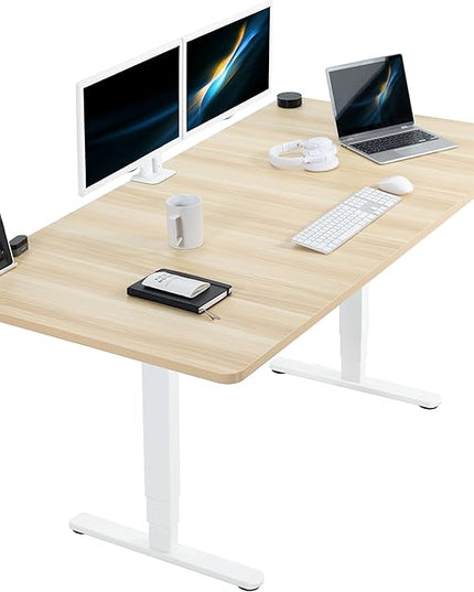 VIVO Electric 71 x 36 in Dual Motor Sit Stand Desk, Memory Height Adjustment, 2B Series, Light Wood Top White Frame, DESK-KIT-2W7C-36