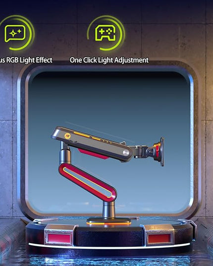NB Designer Gaming Monitor Arm for 32 to 60 Inches Screen, Load up to 20 kg, VESA 75/100, RGB-Light, Heavy Duty, Multi Angle Adjustable, Premium Aluminum, Long Arm Extension Red