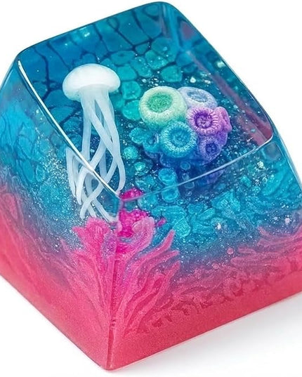 Jellyfish Artisan Keycap Blue and Pink Ocean Coral R1 SA Profile Custom Sea Creature Keycaps 1U ESC Handmade Gaming Resin Key Cap Cherry MX Switch Compatible Mechanical Keyboard Jellyfish Lover Gift