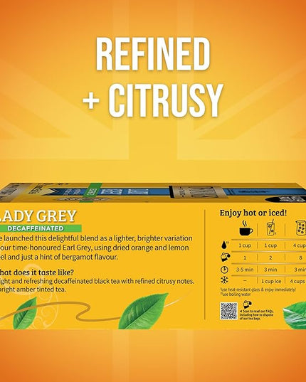 Twinings Decaffeinated Lady Grey Black Tea Individually Wrapped Bags, 100 Count (Pack of 1), Orange Peel & Lemon Peel, Fresh and Uplifting, Caffeinated, Enjoy Hot or Iced, 100 Teabags