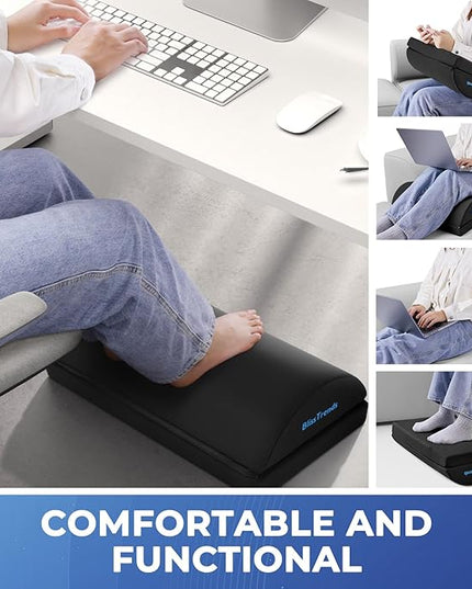 BlissTrends Foot Rest for Under Desk at Work-Versatile Foot Stool with Washable Cover-Comfortable Footrest with 2 Adjustable Heights for Car,Home and Office to Relieve Back,Lumbar,Knee Pain-Black Long