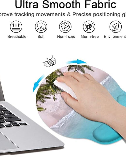 Britimes Blue Ocean Mouse Pad 3pcs Set with Wrist Support Non-Slip Rubber Base Ergonomic Pad,Summer Beach Mouse Wrist Cushion Support and Coasters for Home Office Gaming Easy Typing & Pain Relief