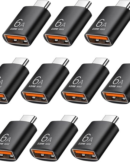 Pastall 10 Pack 10Gbps/120W USB C to USB3.1 Adapter,Black Type C Male to USB Female Adapter for Smartphone, PC, Laptop, Tablet, Keyboard etc.