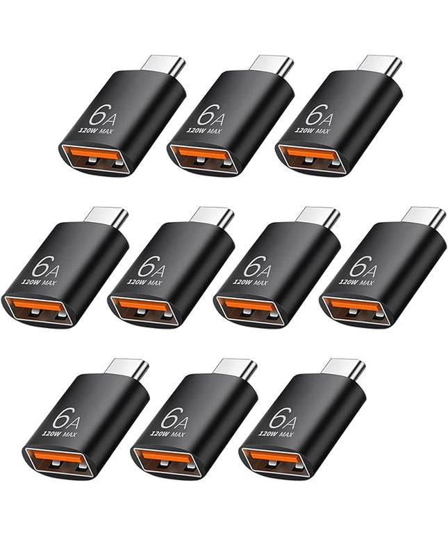 Pastall 10 Pack 10Gbps/120W USB C to USB3.1 Adapter,Black Type C Male to USB Female Adapter for Smartphone, PC, Laptop, Tablet, Keyboard etc.