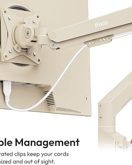 Pixio PS1S Wave Beige Single Monitor Arm Stand Desk Mount - Fits up to 32 inches Monitors and up to 19.8lbs. VESA Compatibility and Integrated Cable Management