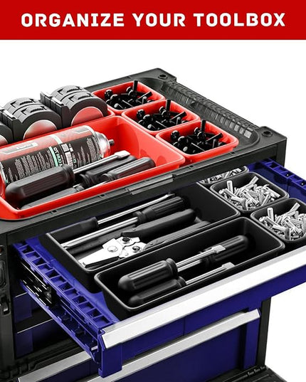 Toolbox Organizer Trays, Tool Chest Drawer Organizer with Non-Slip EVA Pads – 47pcs Red and Black Interlocking Trays for Workbench, Rolling Tool Cart, Garage