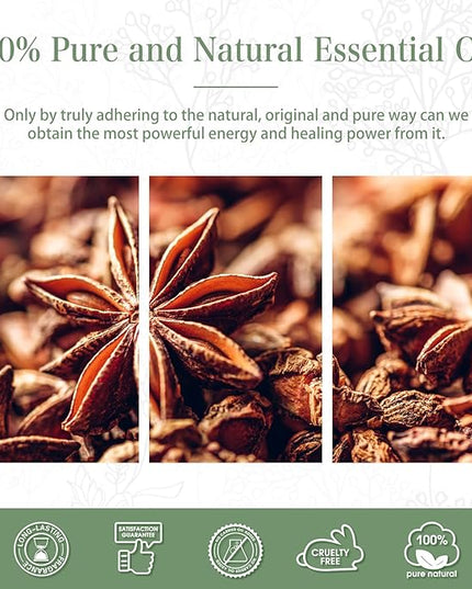 Anise Star 3.38fl.oz Essential Oil, PHATOIL Pure Aromatherapy Oils for Diffuser, Humidifier, Perfect for DIY Soap, Candle, Bath Bombs Making(100ml)