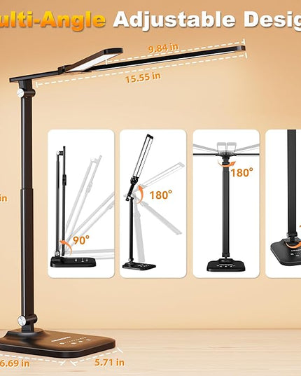 LED Desk Lamp for Office Home, Height Adjustable Architect Desk Light with USB Adapter, Stepless Dimming Desk Lamp Light for Reading, Study, Workbench