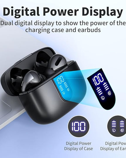 TAGRY 2 Sets X08 Black and Phantom Purple Bluetooth Headphones True Wireless Earbuds 60H Playback Ear Buds with Wireless Charging Case in-Ear Earbuds with Mic