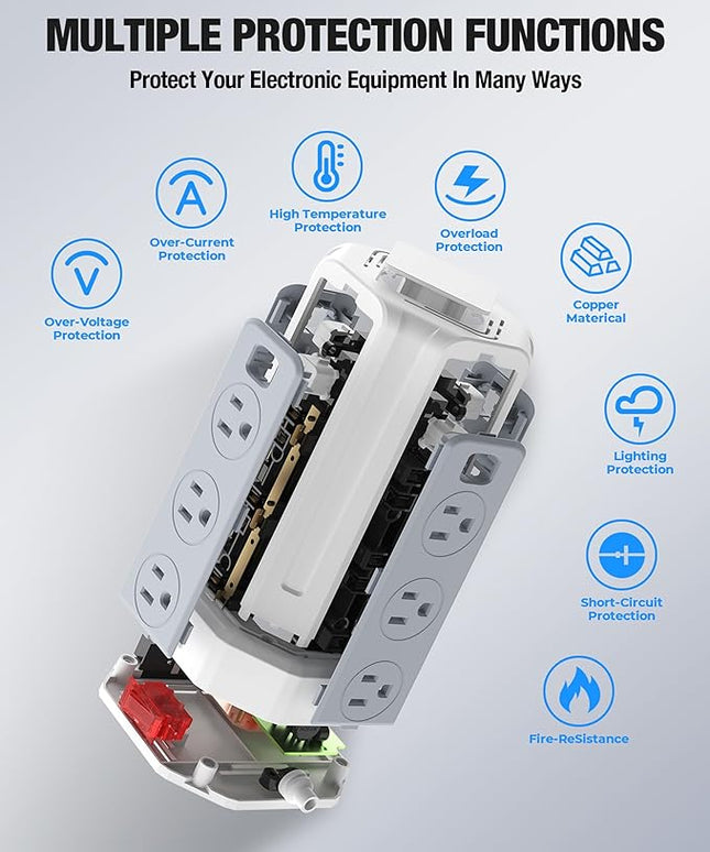 Power Strip Surge Protector, 10 Ft Extension Cord with 12 AC Multiple Outlets 4 USB (1 USB C), SMALLRT Power Tower Desktop Charging Station (White, 10 FT)