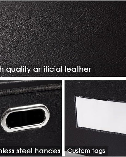 PRANDOM Collapsible Storage Box with Lid [1-Pack] Leather Fabric Foldable Storage Bin Organizer Container Basket Cube with Cover for Home Bedroom Closet Office Nursery Black (22.8X15.7X11.8)