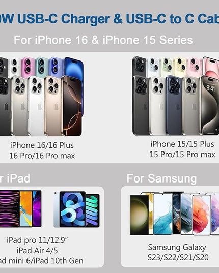 iPhone 15 16 Charger Fast Charging,Extra Long 10FT USB C to USB C Cable 20W USBC Apple Fast Charger Block for iPhone 16/16 Plus/16 Pro/16 Pro Max/16e/15/15 Plus/15 Pro/15 Pro Max/iPad Pro/Air/AirPods