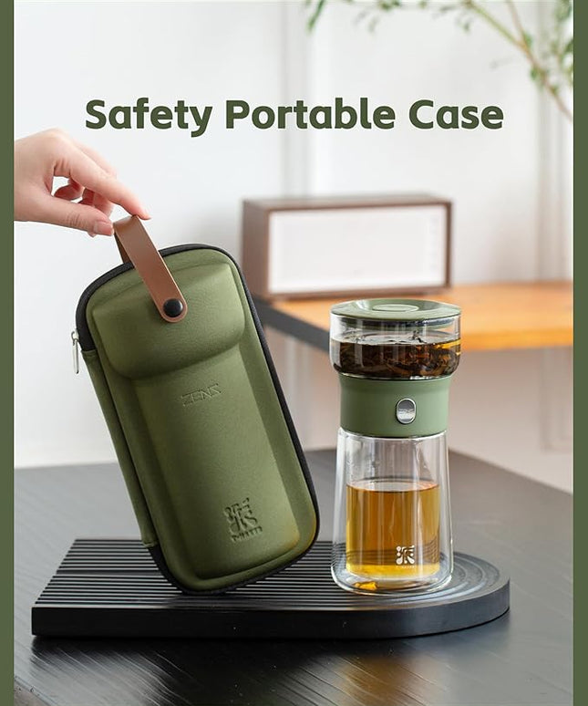ZENS Modern Glass Infuser Teapot, Smart One Touch Tea Maker for Loose Tea Diffusers with Insulated Mug and Portable Case, Enchanted Teapot Alternatives for Tea Lover Gifts