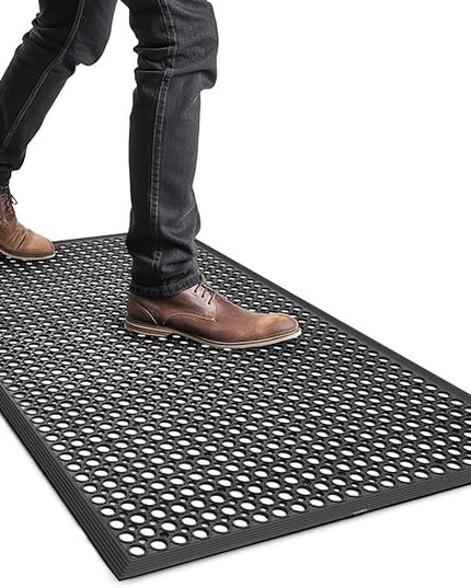 Outdoor Rubber Mat for Floor Anti-Fatigue Non Slip Commercial Restaurant Floor Mats 36" x 60" New Heavy Duty Rubber Kitchen Drainage Mat Black Bar Floor Mat