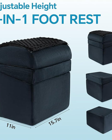 ROYALAY Adjustable Foot Rest for Under Desk at Work with Feet Warm Pocket, Ergonomic Foot Stools for Under Office Desk, Leg Rest for Desk with Machine Washable Cover