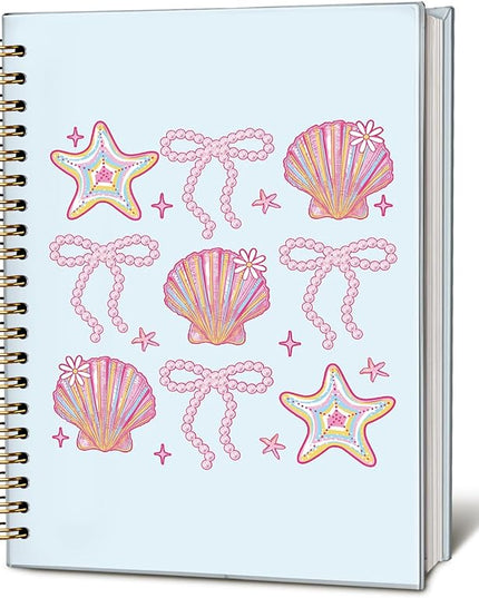 LIANHW Coquette Pink Bow Beach Seashell Notebook, Preppy Coastal Ocean Notebooks for Note Taking, Ocean Conch Journal, Aesthetic Beachy Journals for Writing, Gifts for Beach Lovers, 5.5x8.3 Inch