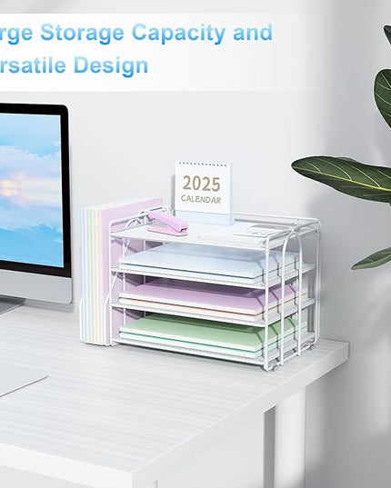 Spacrea Desk Organizers and Accessories, Paper Organizer for Desk with File organizer, Desk Accessories & Workspace Organizers for Office Supplies (White)